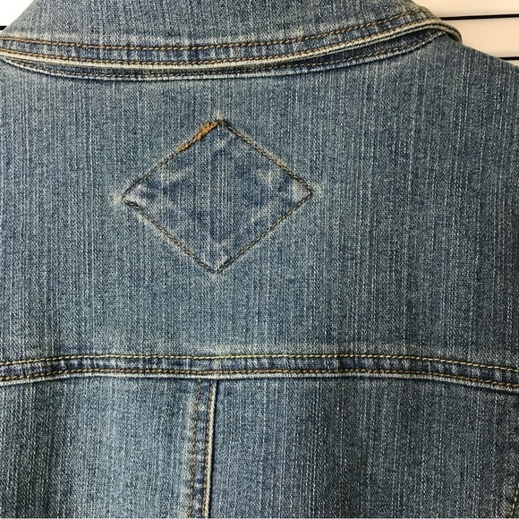 JouJou Jr Plus 2X Womens Denim Studded‎ Distressed Jacket Cropped Pockets Blue - Picture 10 of 16